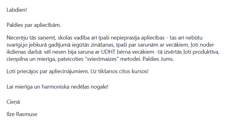 Pedagoga atsauksme